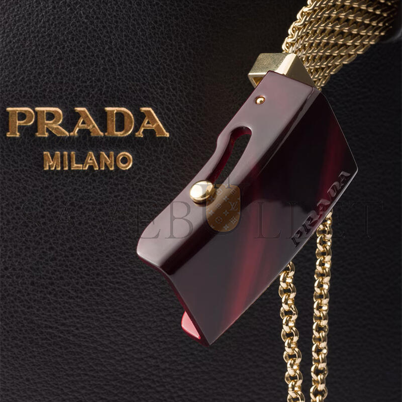 PRADA BUCKLE LEATHER BUCKET BAG WITH JEWELED BELT 1BE085 (29*16.5*18cm)